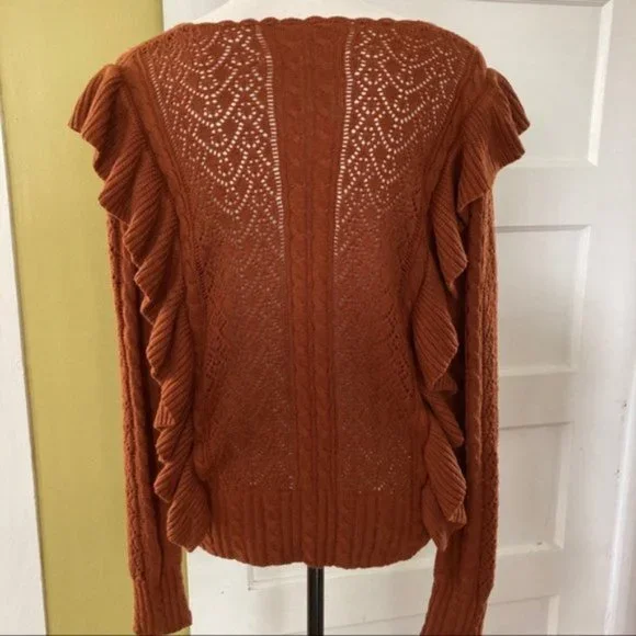 Chelsea & Violet Rust Ruffle Pointelle Sweater L - Picture 11 of 11